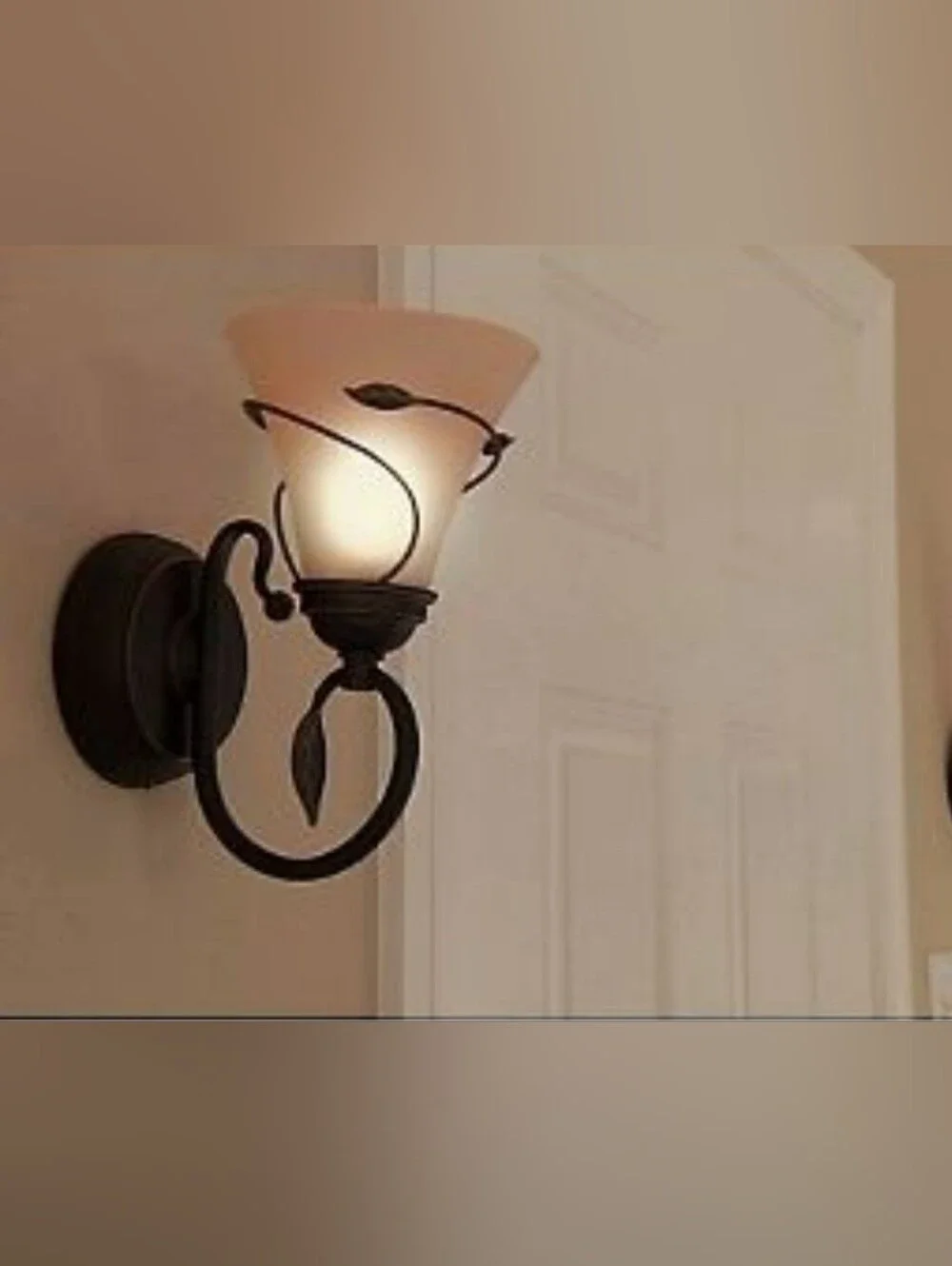 Battery Operated Glass Wall Sconce with Bronze Leaf Accent Candle Impressions